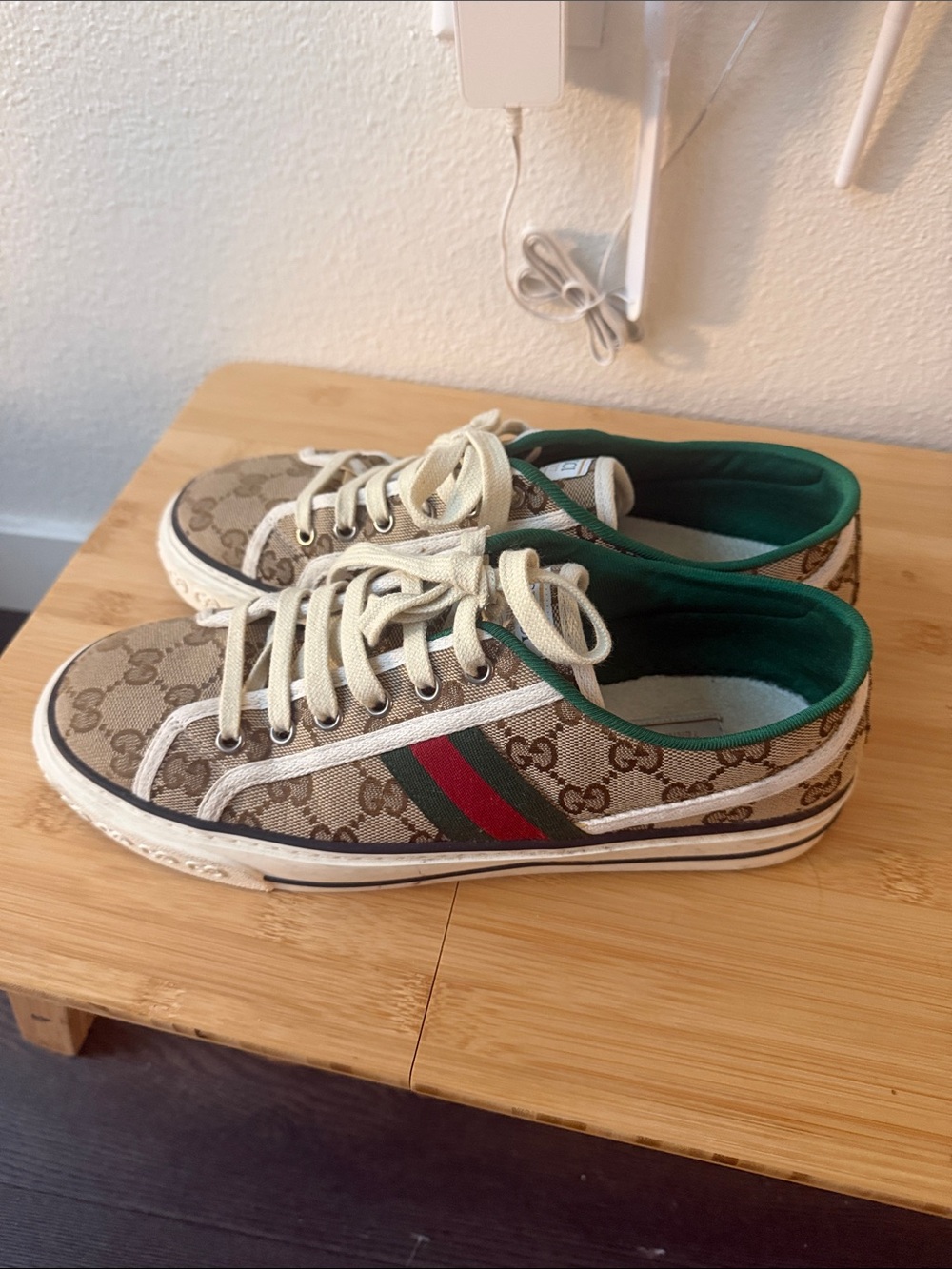 Gucci Brown GG Canvas Sneakers with Green & Red Web Stripe - Picture 2 of 3